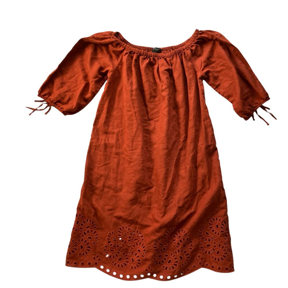 J. Crew Off Shoulder Eyelet Shift Dress Size Small Cotton/Linen Boho Country